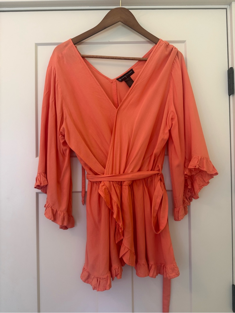 Fashion to Figure Coral Wrap Ruffle Blouse - Size 0 (Plus)
